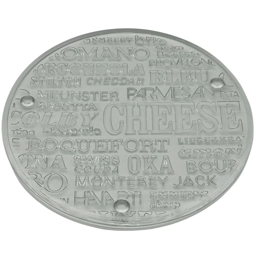 Round‎ Glass Cheese Typography Cutting Board Serving Tray 10 Inch